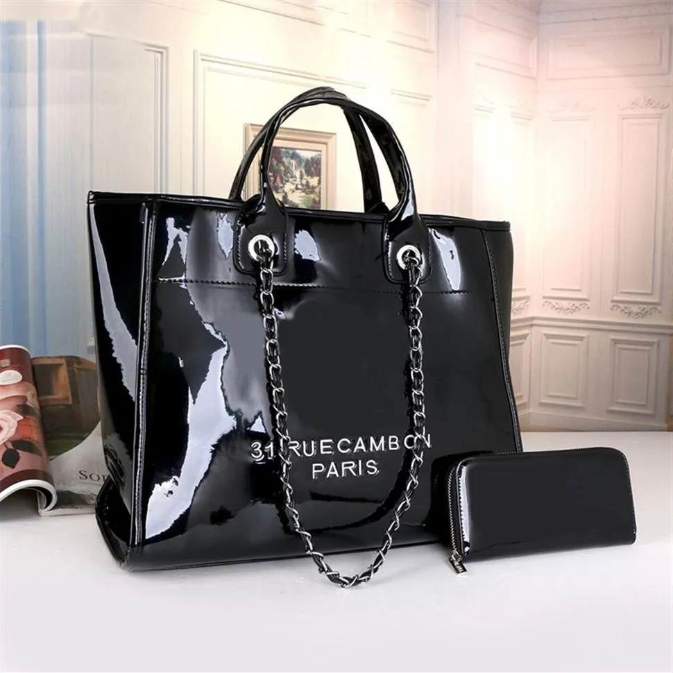 Leather Tote Fashion Bags Women Handbag Two Piece Totes and Wallets Lady Handbags Chain Shoulder Bags259n