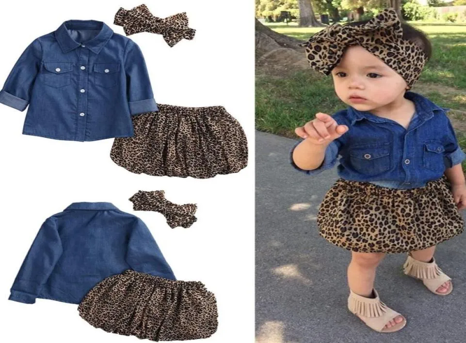 Комплект из 3 предметов, милая одежда для маленьких девочек, летние джинсовые топы для малышей + леопардовая юбка-кюлот, комплект одежды для девочек8064246