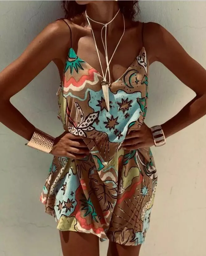 Women's casual dress 2024 summer new camisole printed women's dress beach skirt