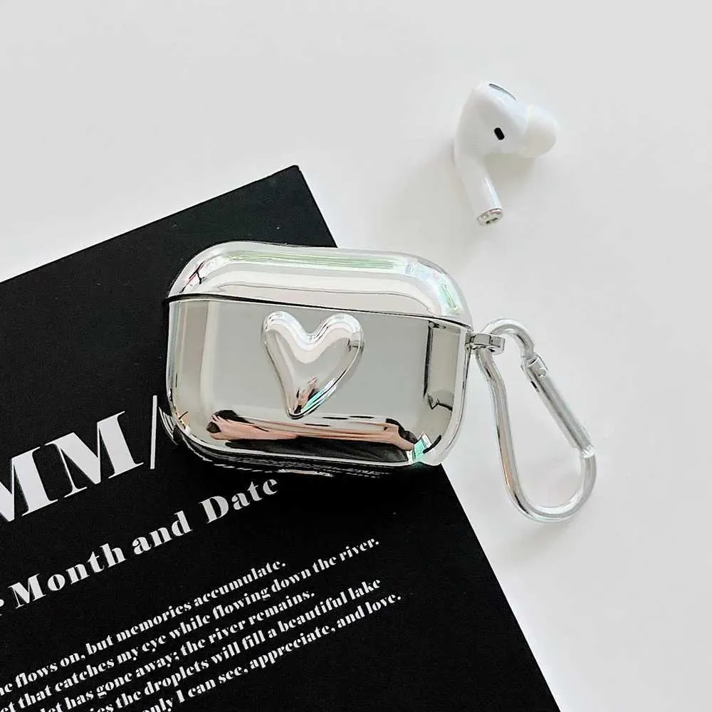 Cajas para teléfonos celulares Caja de auriculares de plata galvanizada de lujo para Apple Airpods Pro Funda para AirPods 1 2 3 Cubierta Simple Llavero de corazón abstracto Shell