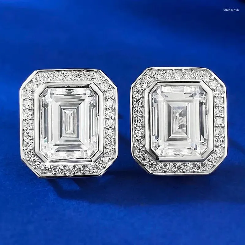 Stud Earrings European And American High Carbon Diamond 8 10mm Rectangular Emerald Cut Luxury Inlaid With Full Style