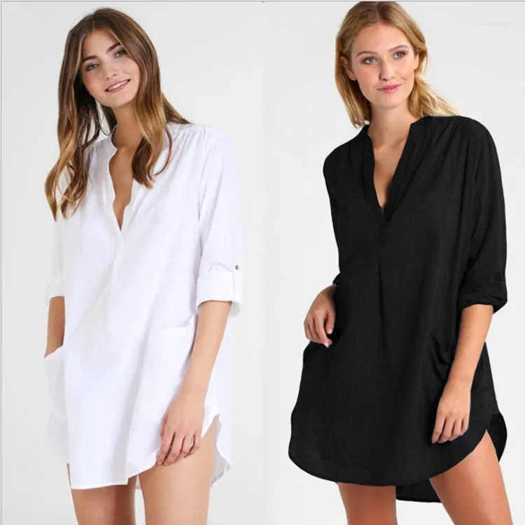 Women's Swimwear Women Beach Dress Cover Up Kaftan Beachwear Bikini Swimsuit Outer Shirt UV Sunscreen Tops