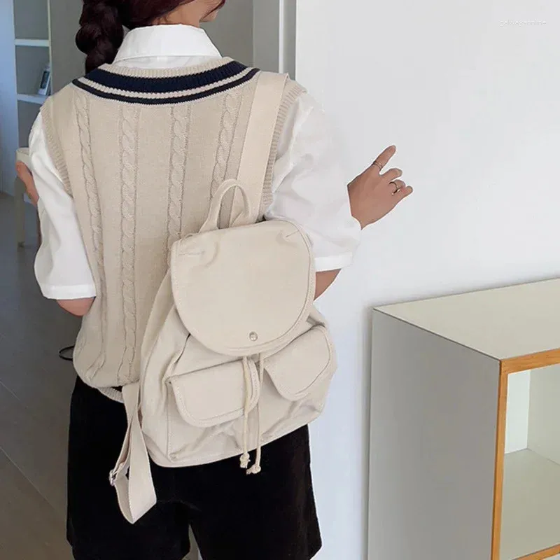 Sacos escolares 2024 na moda lona mulheres mochila multi bolso lazer viagem senhoras pequeno saco moda estilo coreano mini para