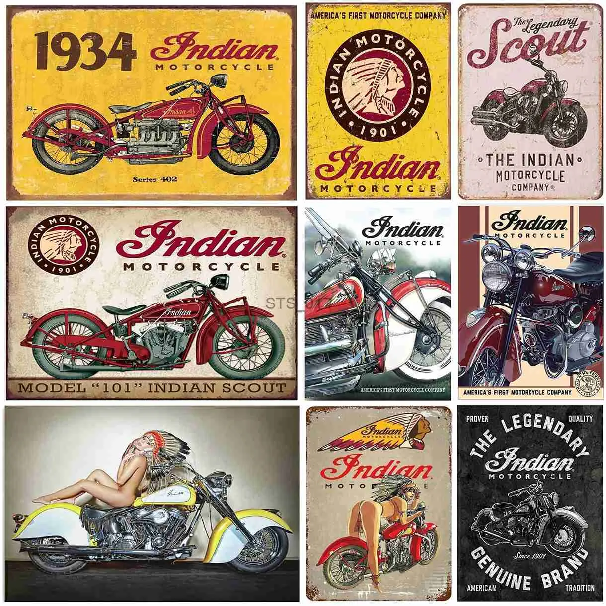 Metal Painting Metal Tin Signs Indian Motorcycles Scout Est 1901 Decoration Iron Pain G Metal Decorative Wall Art Vintage Signs Garage Club Bar