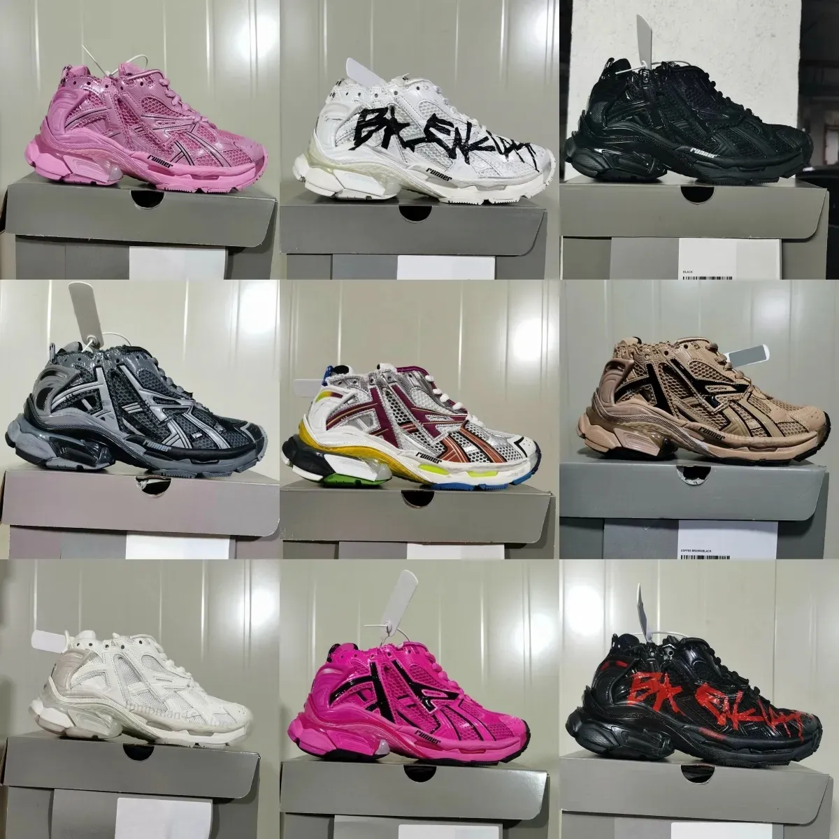 Haute qualité Runner 7.0 Chaussure Femmes Hommes Transmettre sens Graffiti Noir Lime Jaune Baskets Noir Blanc Rose Bleu Tendance Jogging Randonnée 7 Designers Baskets