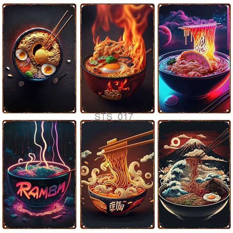 Metal Painting Japanese Ramen Metal Signage Tin Painting Advertising Sign Retro Poster Home Kitchen Restaurant Shopping Mall Wall Art Decor