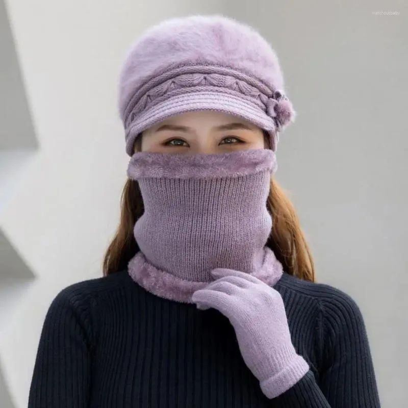 Bérets d'hiver en tricot pour femmes, ensemble écharpe, cache-cou, béret confortable en peluche avec doublure polaire, élégant et chaud