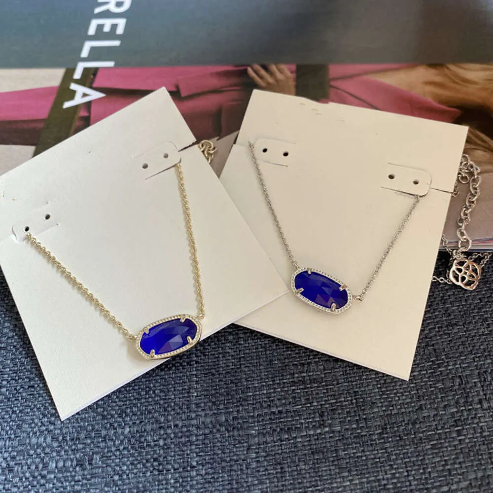 Designer Jewelry Kendras Scotts Necklace K-style Fashion Quality Simple Multi Cut Blue Opal Oval Necklace Women's Jewelry