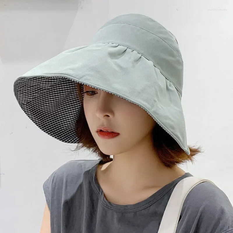 Berets 2024 Weibliche Koreanische Trendy Sonnencreme Hut Große Krempe UV-Schutz Strand Reise Leere Top Frauen Sonnenhüte Doppelseitige