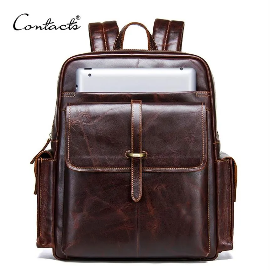 CONTACT'S 100% cowhide leather men's backpack for 13 inch laptop genuine leather bagpack casual male daypacks large trav250b