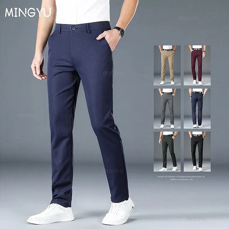 Marke Kleidung Herbst Winter Gerade Anzug Hosen Männer Business Mode Schwarz Blau Einfarbig Dicke Formale Hose Große Größe 40 240122