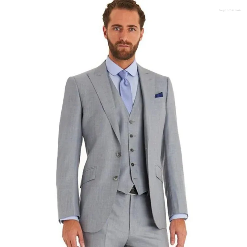 Garnitury męskie jasnoszaro mężczyzn garnitur 2024 Dwa guziki 3 sztuki ślub dla pana młodego Tuxedos Business Formal Male (kamizelka spodni)