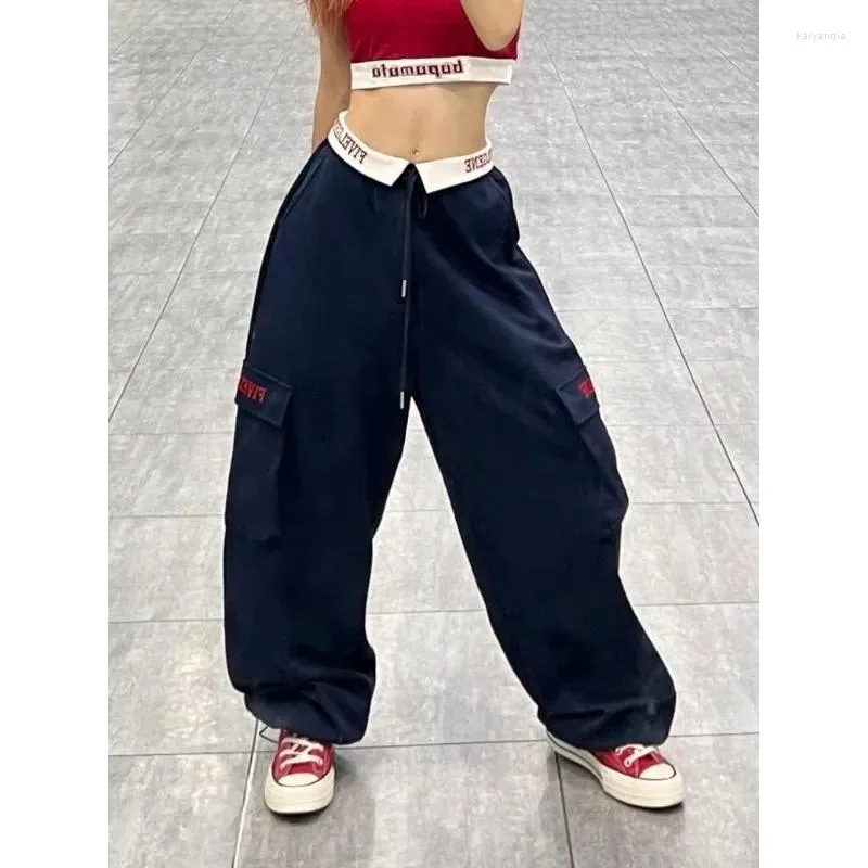 Pantalon Femme Deeptown Y2K Baggy Cargo Femme Sport Large Pantalon de survêtement Hippie Mode coréenne Vintage Broderie Baddies Streetwear Pantalon