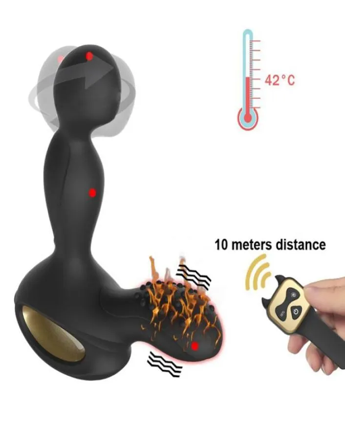 Chauffage Rotation Plug Anal Vibrateur Mâle Prostate Masseur GSpot Stimulateur Sans Fil À Distance Butt Plugs Machine Sex Toys Pour Homme M1537922