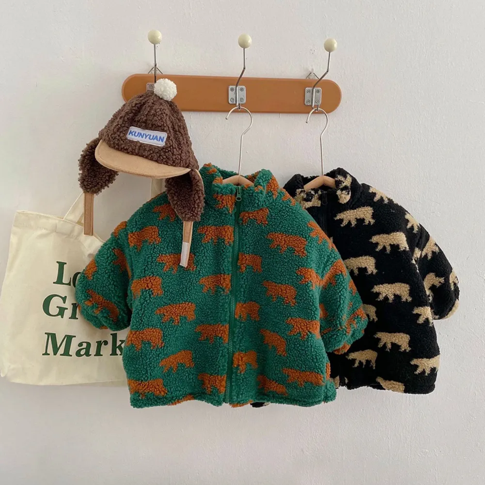 Cappotto per bambini Autunno Inverno per bambini Giacca in pile polare con stampa di orso polare maschile e femminile