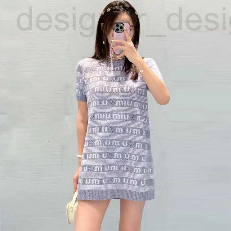 Basic & Casual Dresses designer brand 24 Early Spring Miu Family Dress Women's Lazy Style Contrast Letter Round Neck Short Sleeve IRZI