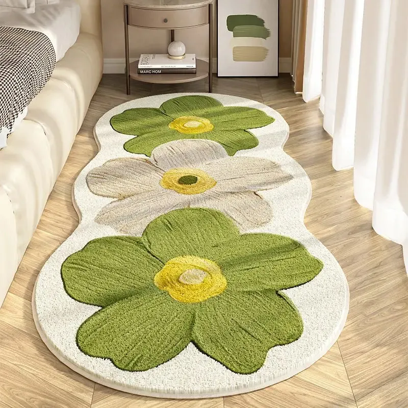 Tapete de cabeceira irregular flor padrão área tapetes imitação lã antiderrapante tapete para o quarto decoração casa 240122