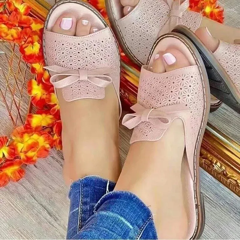 Sandaler Summer Women Shoes Bowknot Woman Hollow Out Shoe Slip on Slipper Plus Size