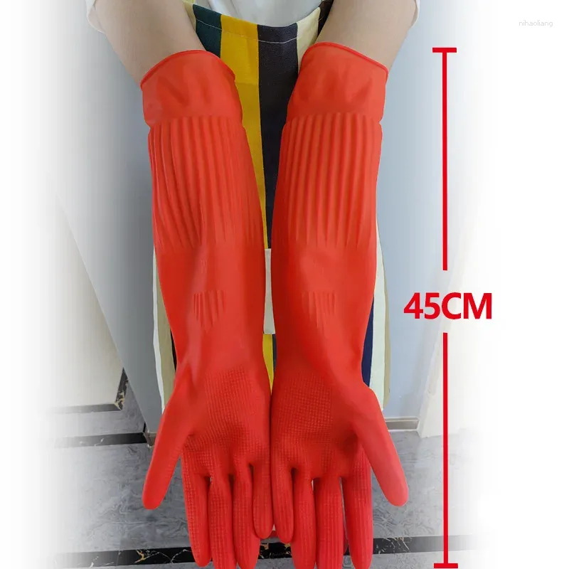 Disposable Gloves 1 Pair Extend Rubber Latex Household Kitchen Waterproof Dishwashing Bathroom Cleaning Accessories Work