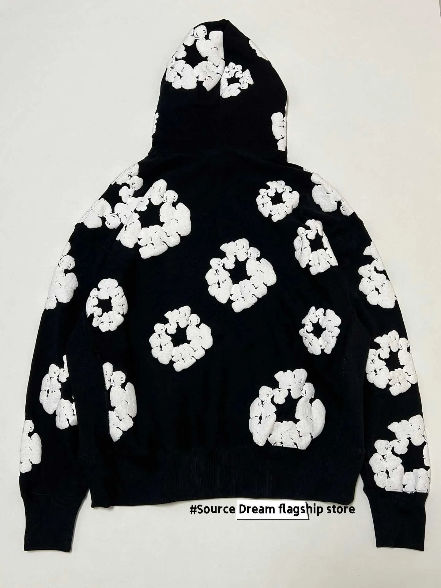 ジャケット・アウター Embroidery Flower Beads Hoodie Mens Flower Embroidery Hoodie - Loose Fit, Puff Print