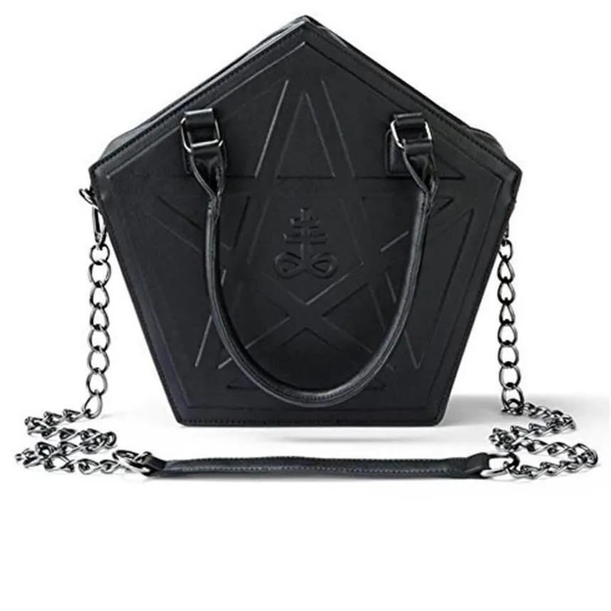 Shoulder Bags JIEROTYX Pentagram Punk Darkness Gothic Star Handbag Women Girl Black PU Soft Leather Bag With Chain High Quality247v