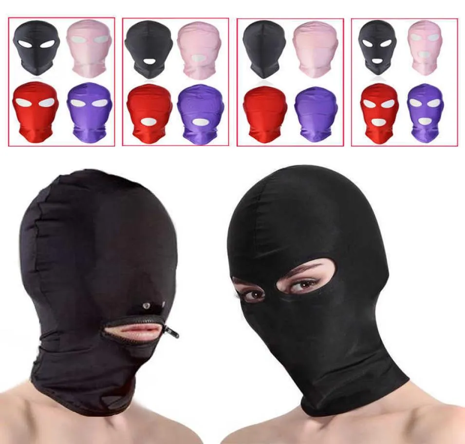 Fetish Bocca aperta Cappuccio Maschera Traspirante Gioco per adulti Festa erotica Occhio sexy BDSM Copricapo Schiavo Bondage Giocattolo del sesso Q08183032007