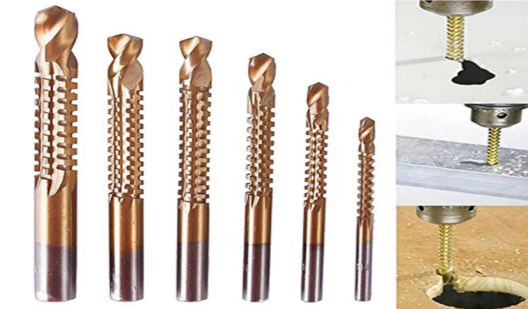 6st Titanium Coated HSS Drill Bit Set Electric Drill Plastic Metal Hole Grooving Saw Borrs Wood Borr Bits Carpenter Woodwork5961659