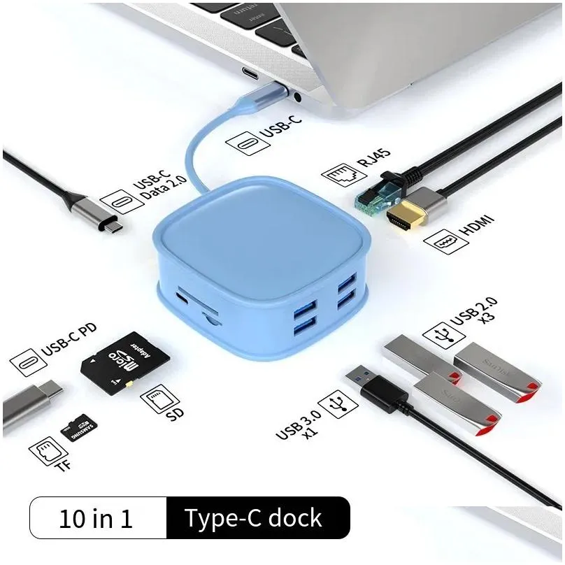 Usb Hubs Laptop Docking Stations Type-C Expansion Dock Hub 10 In 1 Uter Peripherals Suitable For Phablet Drop Delivery Computers Netwo Otpyq