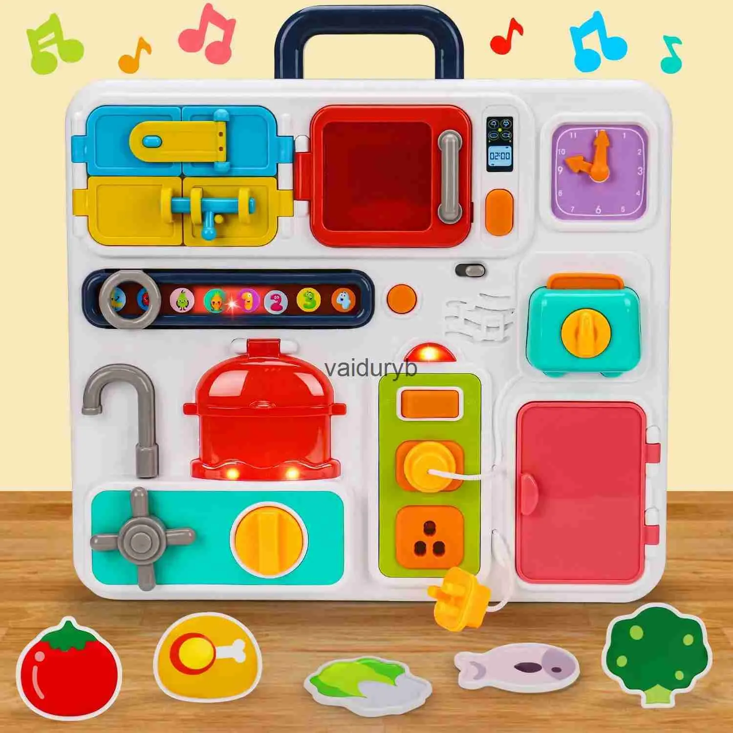 ألعاب الاستخبارات Montessori Kitchen لوحة مشغول للأطفال الصغار 1-3 ألعاب السفر تضيء الموسيقي الطفل 12-18 شهرًا