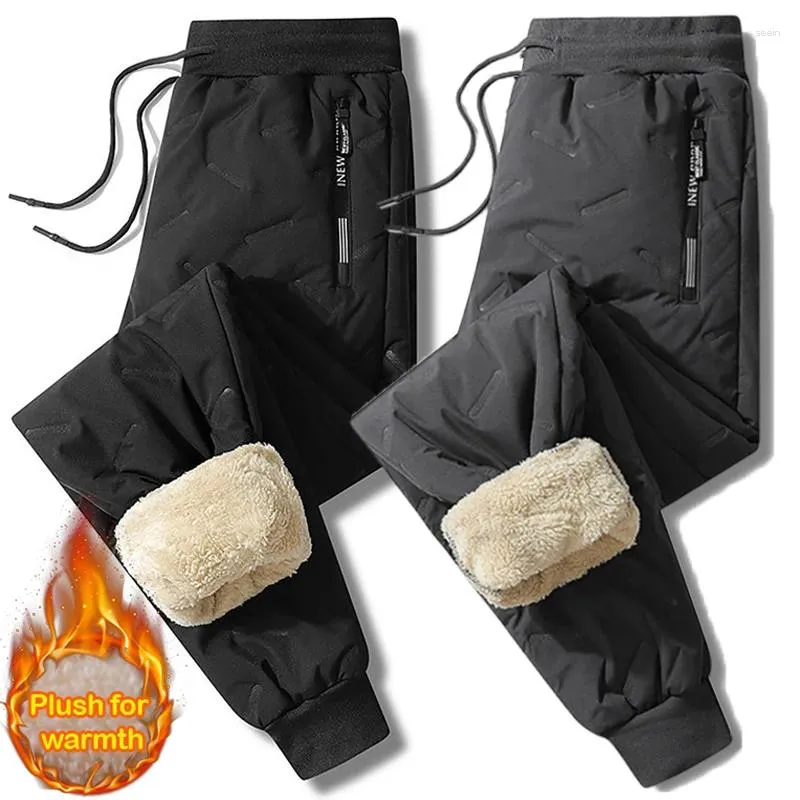 Men's Pants Winter Sweatwear Men Plush Thick Fleece Sweatpant Thermal Trousers Casual Waterproof Windproof Warm Cotton Man