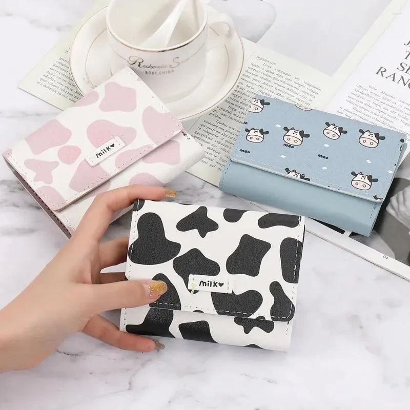 Wallets Cute Cow Pattern Coin Purse For Women Girls Card Wallet PU Leather Students Pocket Zipper Key Bag Cartoon Handbags Holder