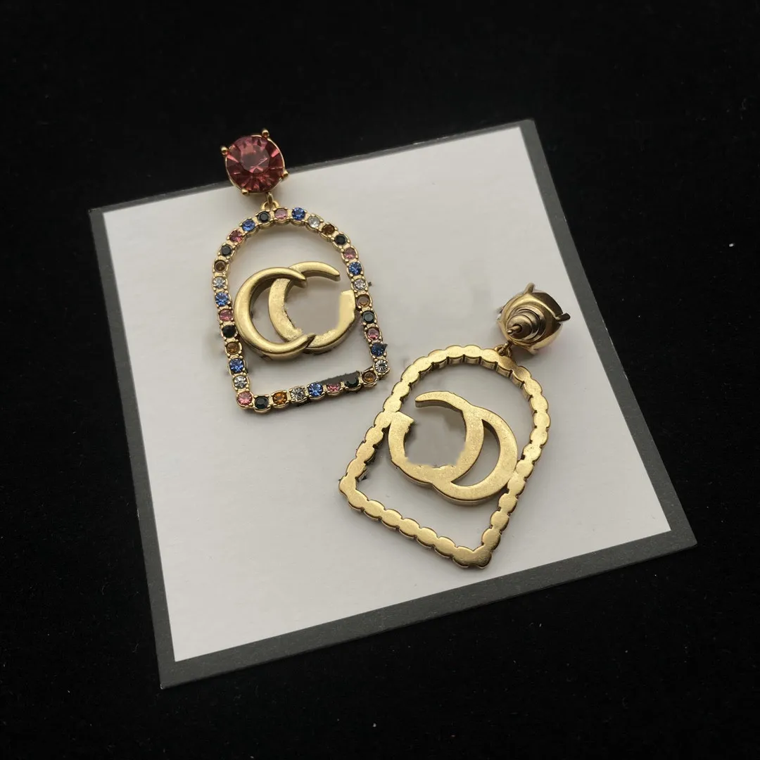 Pendientes colgantes de diamantes coloridos de diseñador de lujo, estilo clásico, joyería de alta calidad, regalo de novia para fiesta y boda