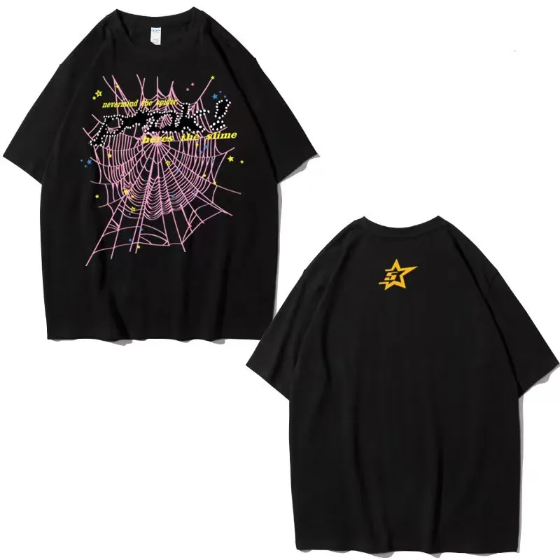 メンズTシャツTシャツメンズ555スパイダートップSP5DERパーカーデザイナーTシャツレディースラグジュアリーショートスリーブストリートウェアプルオーバーコットンレター刺繍