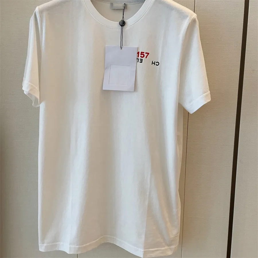 디자이너 여성 티셔츠 여름 최고 라이트 고급 고급 고급 유럽 및 미국 단색 알파벳 번호 인쇄 둥근 목 짧은 소매 느슨한 캐주얼