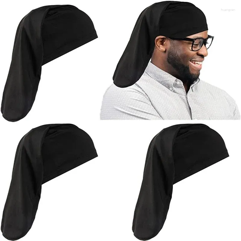 Berets Long Tail Hair Cap Sleep Men's And Women's Headband Elastic Black Care Chemotherapy