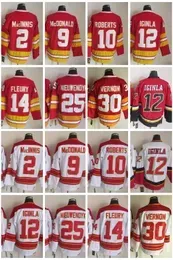 Calgary``Flames``New Retro Ice Hockey Jerseys 2 Al Macinnis 9 Lanny McDonald 10 Gary Roberts 12 Jarome Iginla 14 Theoren Fleury 25 Nieuwendyk Vernon Gilmour