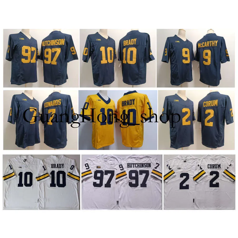 GH Michigan Woerines Football Jersey NCAA College 97 Aidan Hutchinson 10 Tom Brady 2 Blake Corum 9 J.j. Mccarthy 7 Donovan Edwards Blue White