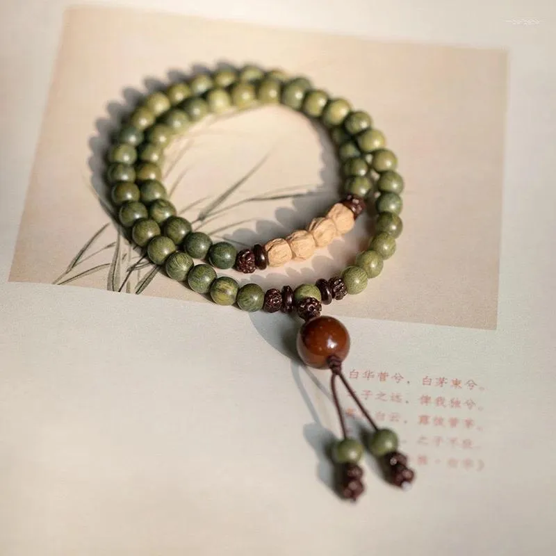 Bracelet Double couche en bois de santal vert, perles légères, Niche de luxe, sensation haut de gamme, Style ethnique chinois rétro