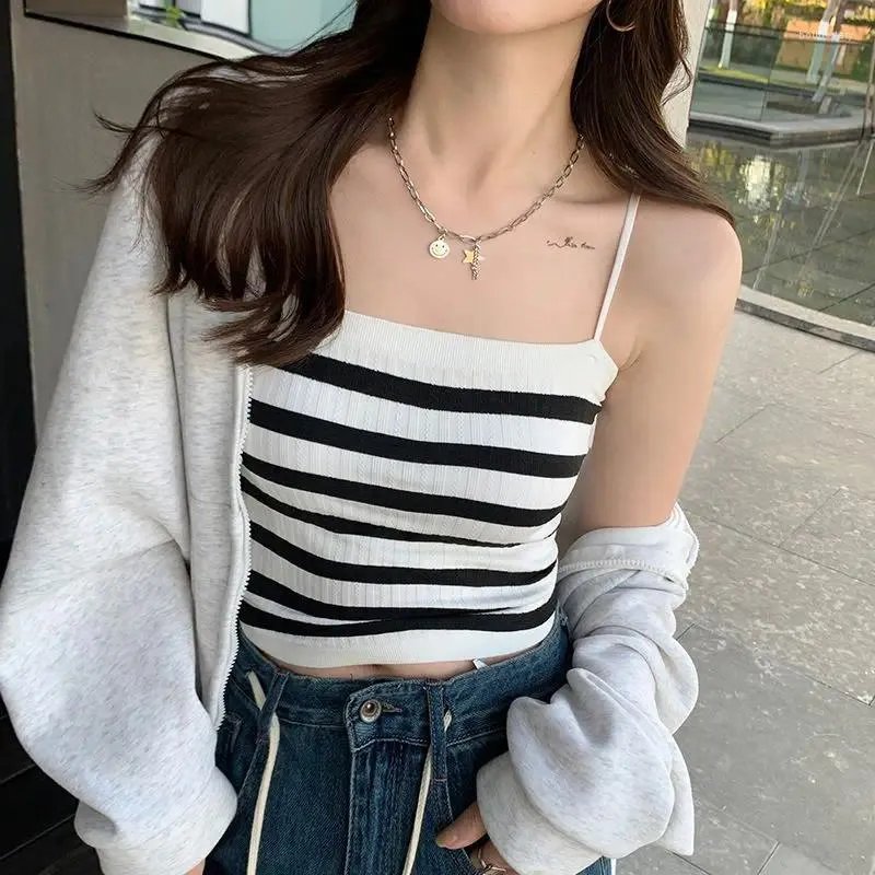 Women's Tanks M-xl Womens Sleeveless Tank Crop Top Summer Striped Slim Backless Casual Comfortable Female Camis Ladies Tees Clothes Hy14