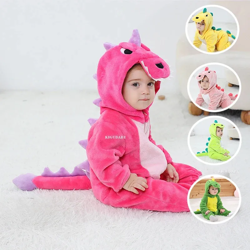 Kigurumis, adorable dinosaurio, ropa para niñas, mameluco suave y cálido de invierno, mono infantil, disfraz de Cosplay con capucha y cremallera 240119