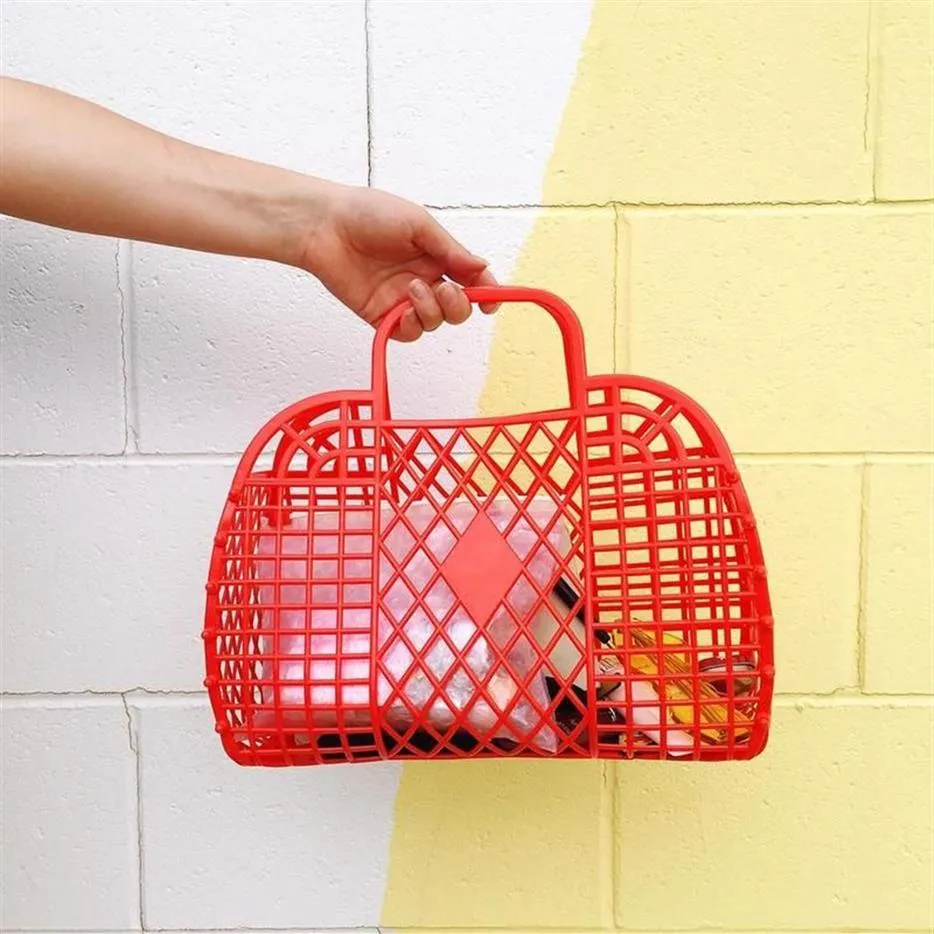 Totes Woman Summer Jelly Bag Portable Vegetable Basket Hollow flicka stor kapacitet Holiday Handbag251Z