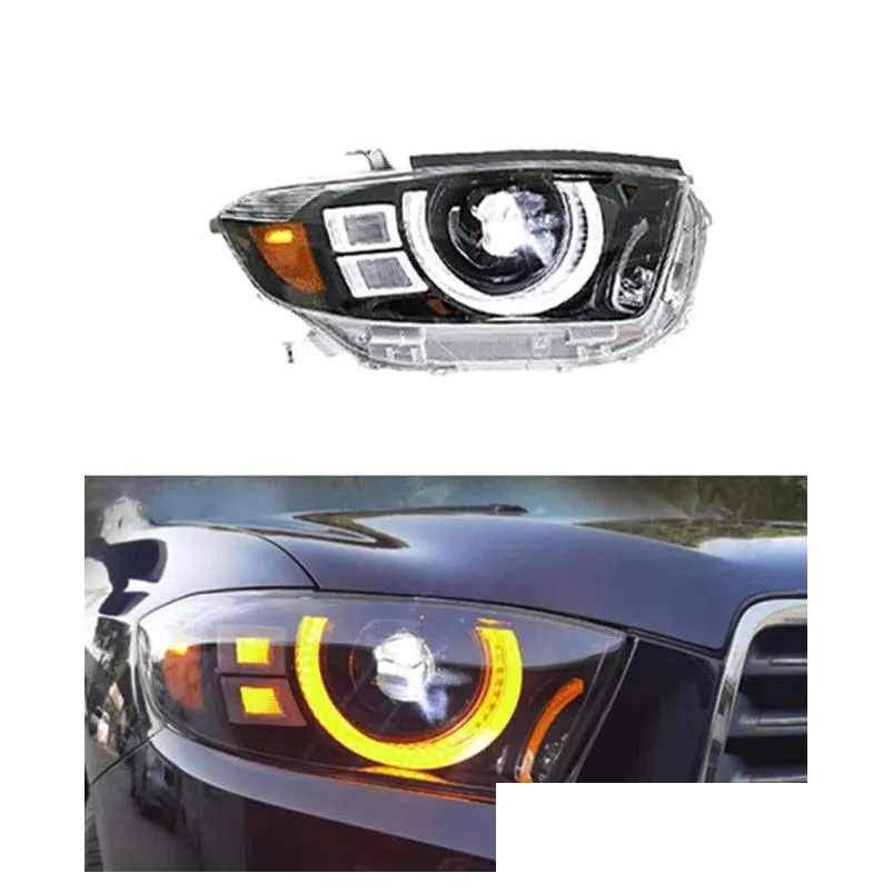 LED Daytime Running Car Turn Signal Head Light Assembly för Highlander Headlight 2007-2011 High Beam Projector Lens Drop Delivery Auto OTN5V