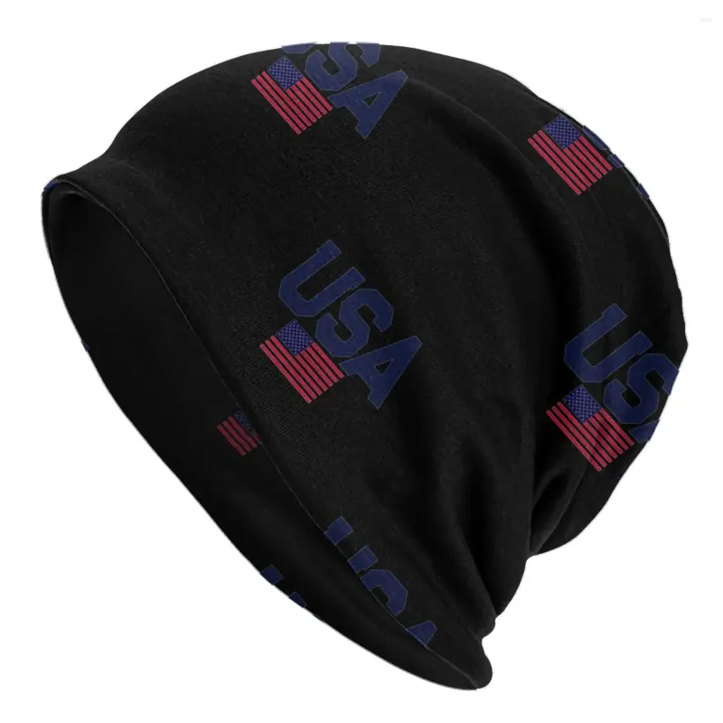 Baretten Vintage Amerikaanse vlag Motorkap Hoeden Street Print Beanie Aangepaste Skullies Mutsen Herfst Winter Casual Mannelijke Hippie Elastische Caps