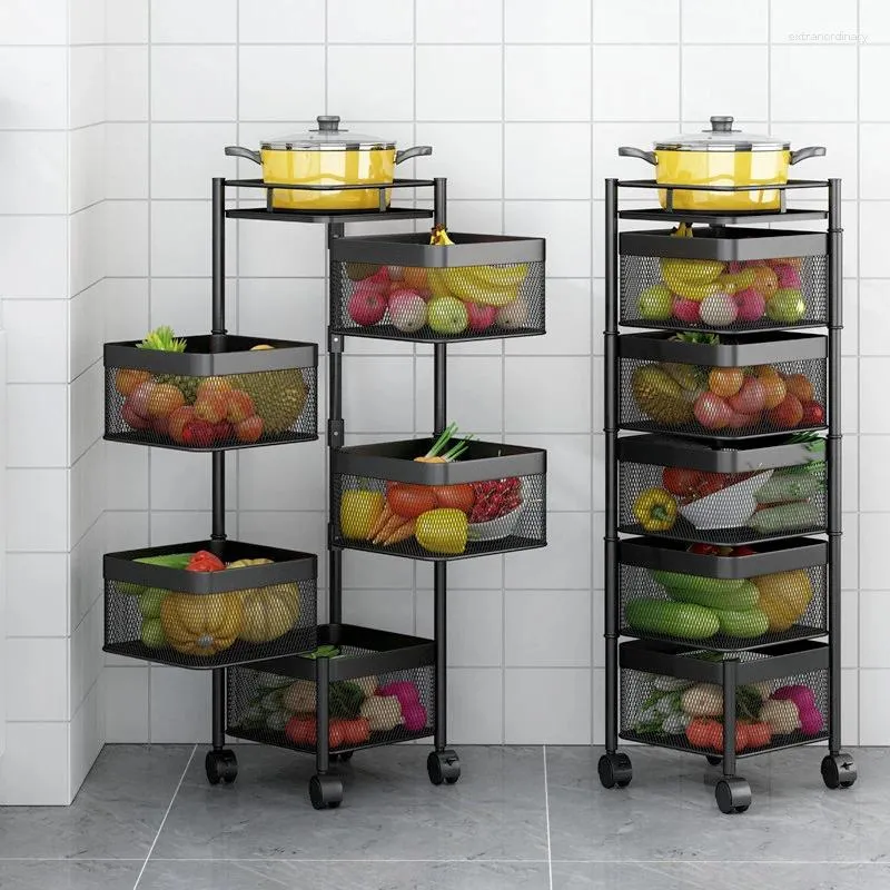 Kitchen Storage Rack With Wheels Square Standing For Living Room Rotating Organizer Household Shelf