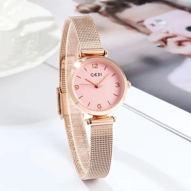 Womens Simple Large Dial Steel Band Fashion Diamond-inlaid Waterproof Quartz 26mm Watch