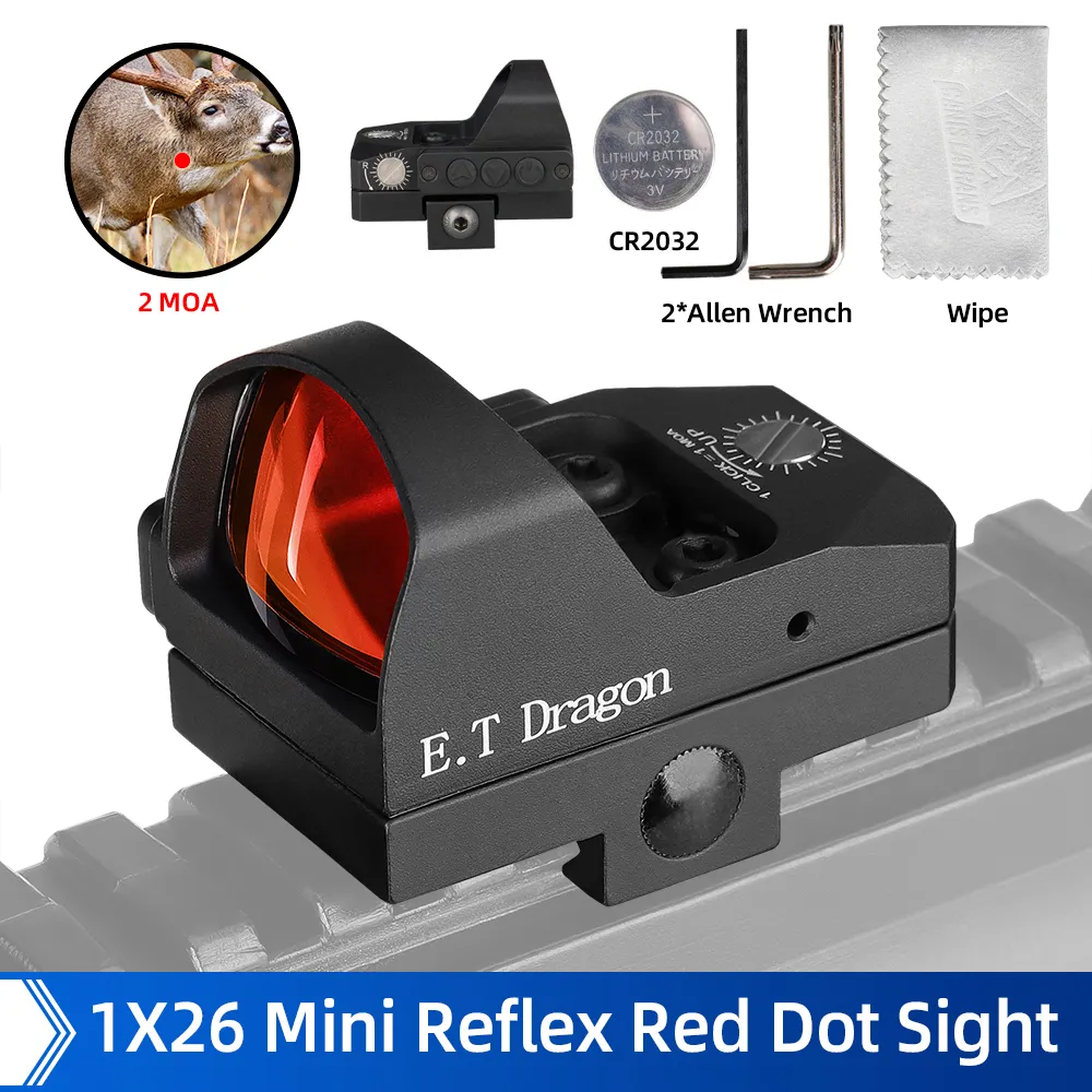 E.T Dragon Tactical Red Dot Scope 2 MOA Red Dot Sight 20mm à prova d'água à prova de choque para caça real CL2-0131