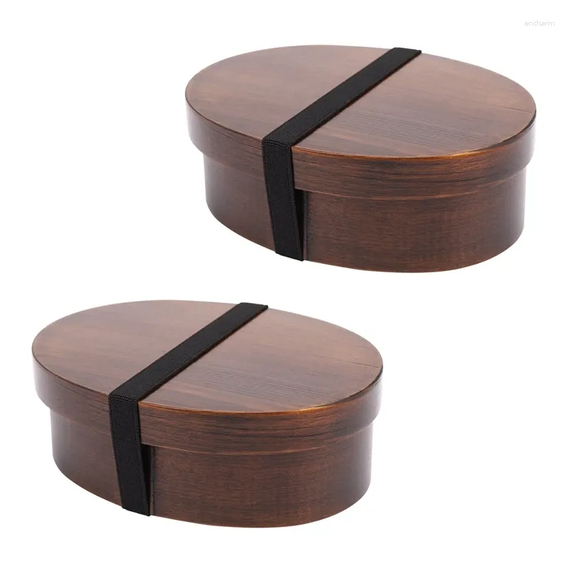 Dinnerware 2X Wooden Lunch Boxs Containers Japanese Style Bento Lunchbox For Children School Bowl Boxes