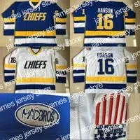 Hockey Jerseys Men #16 Jack Hanson Charlestown Chiefs Jersey 17 Steve Hanson 18 Jeff Hanson Brother Slap Shot Movie Hockey Jersey Stitched