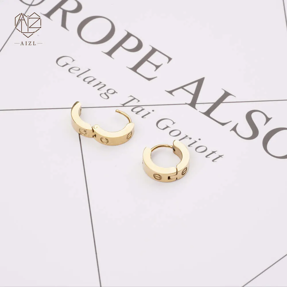 Aizl American Fashion Stainless Steel Earrings 18k Gold Plated Chunky Earrings Engraved Circle Hoop Earrings for Women