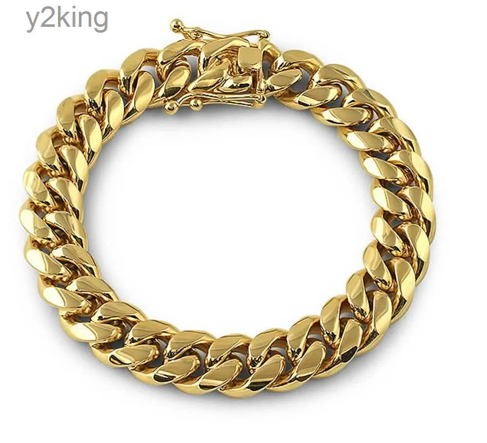 Solid 18-karatowe złoto ze stali nierdzewnej Męskie grube ciężkie Miami Cuban Link Bransoletka 8 mm-14 mm Bracelets Męs